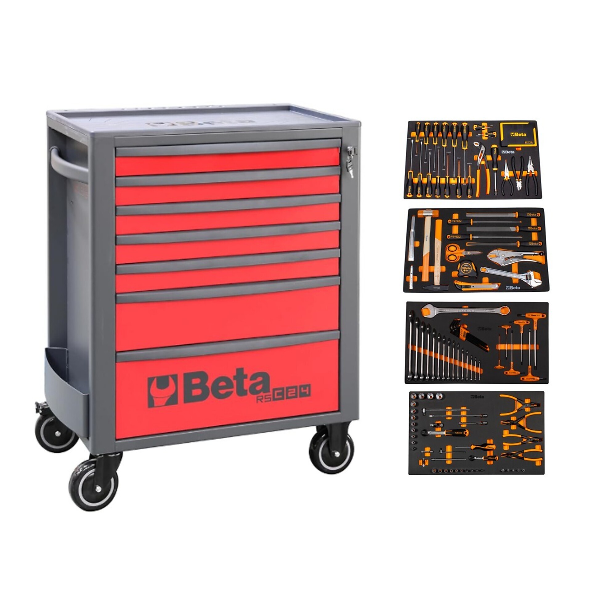 Beta RSC24 Red 7-Drawer Rolling Tool Cabinet with 207 Piece SAE Tool Set